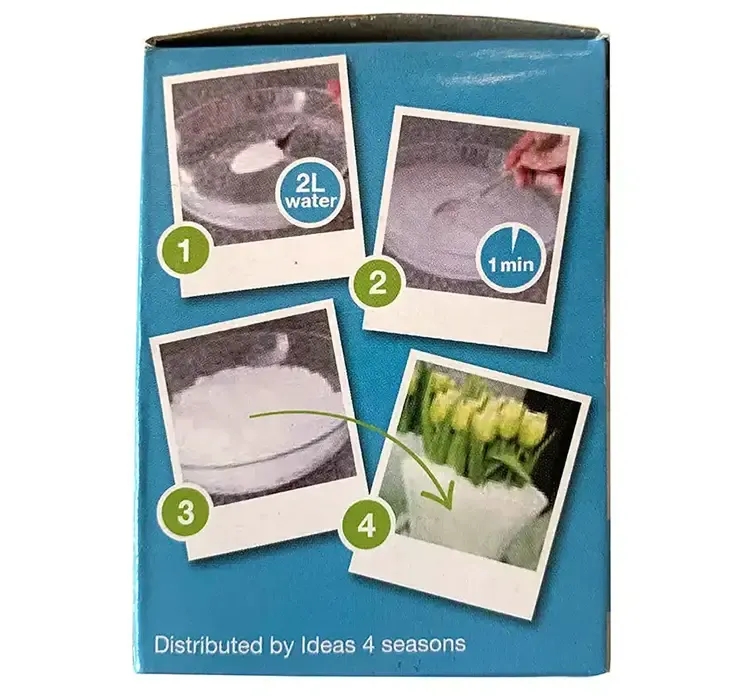 Kunstig instant snepulver giver et vådt look når det blandes med vand instruktion