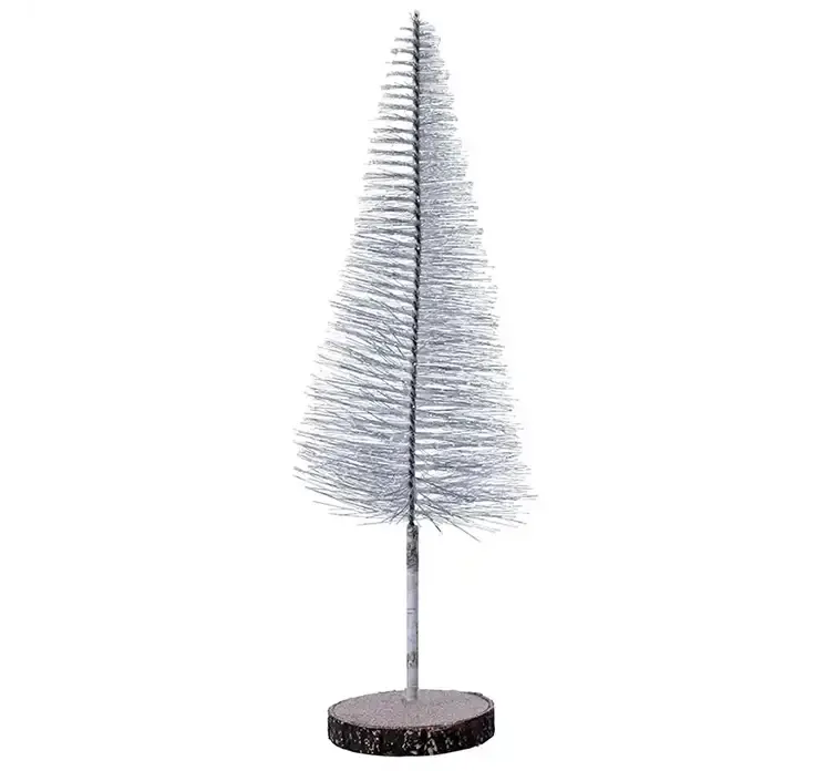 Kunstig børste juletræ af plast i blå på rund træfod