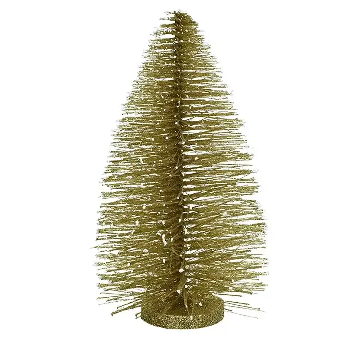 Kunstig børste juletræ plast i guld farvet på rund fod