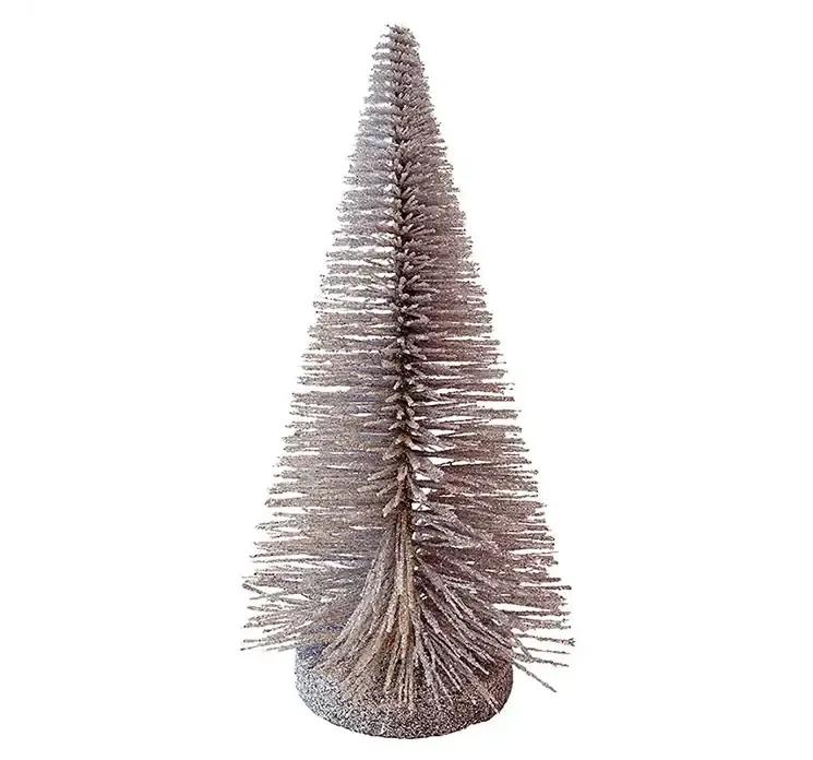 Kunstig børste juletræ af plast i lyserød på rund fod