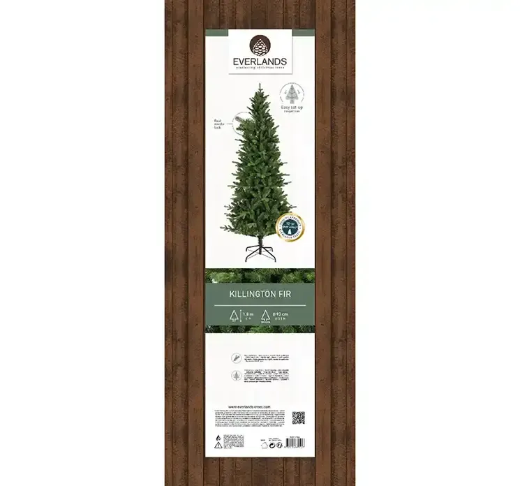 Kunstig gran juletræ killington slim model af plast i grøn opbevaringskasse