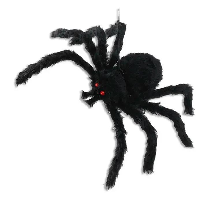 Kunstig kæmpe edderkop i sort af flamingo og kunstpels