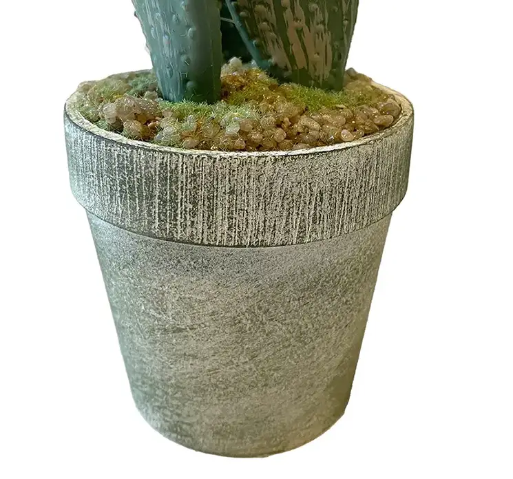 Kaktus kunstig plante af plast i grøn sat i potte 20cm closeup af potte