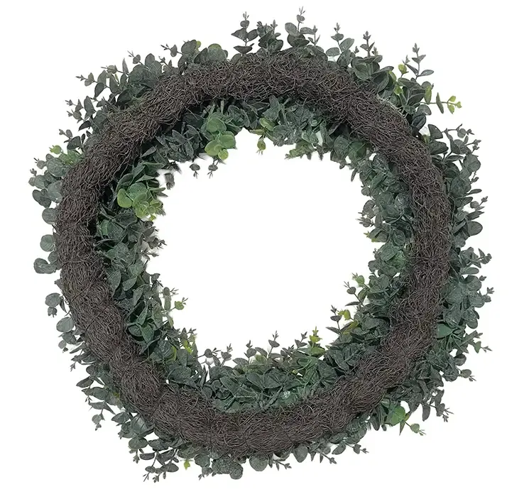 Kunstig eukalyptus krans i grøn af plast bagside