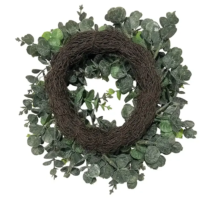 Kunstig eukalyptus krans i grøn af plast bagside