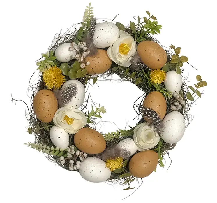 Kunstig forårs påske krans af plast i naturfarver