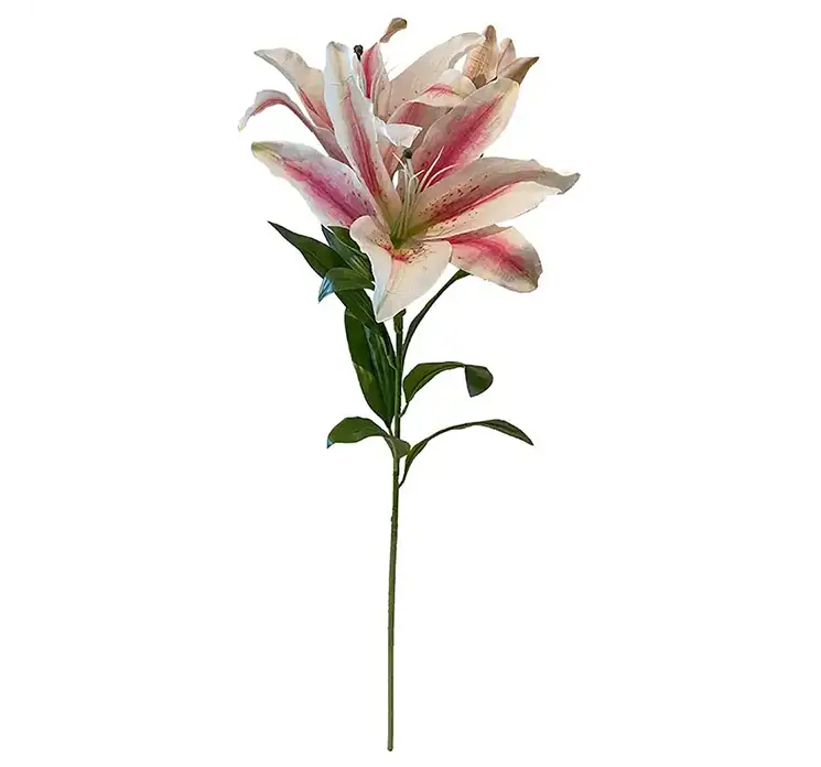 Lilje på stilk kunstig blomst af plast i lyserød og hvid