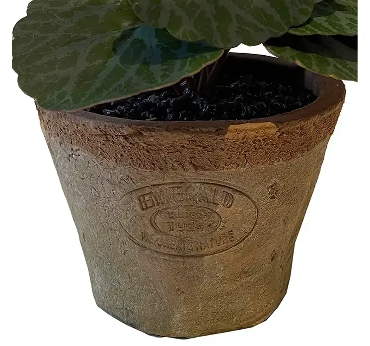 Kunstig stenbæk mini plante i ler krukke closeup af krukke