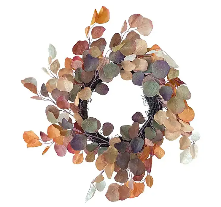 Eukalyptus krans kunstig af plast i gule og brune farver 60 cm