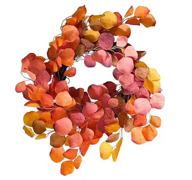 Eukalyptus krans kunstig af plast i orange og brune farver 60cm