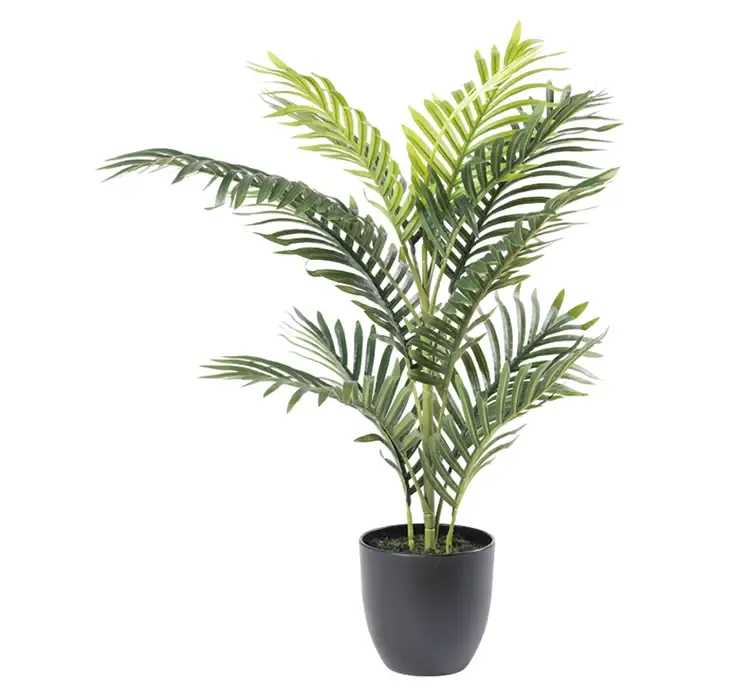 Kunstig areca palme af plast i sort potte