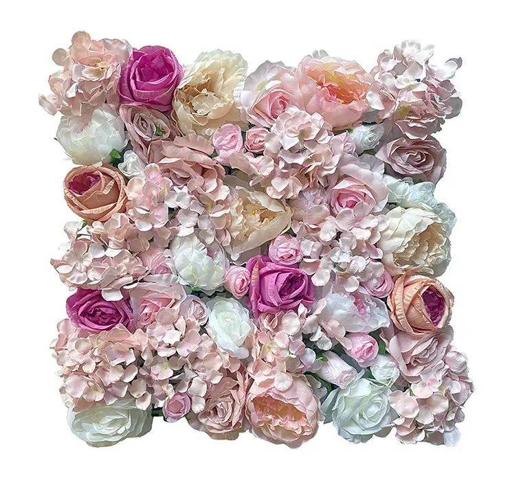Blomsterplade til blomstervæg af kunstige roser og hortensia af plast i mulitfarver