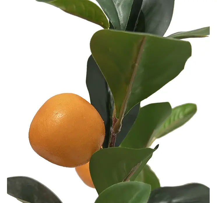 Appelsin træ med appelsiner kunstig af plast i sort potte 27cm closeup