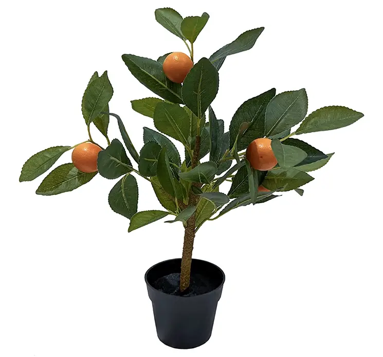 Appelsin træ kunstig af plast i grøn og orange sat i sort potte af plast 43cm