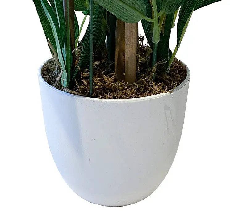 Bambus kunstig plante af plast i grøn 63cm i hvid krukke closeup af krukke