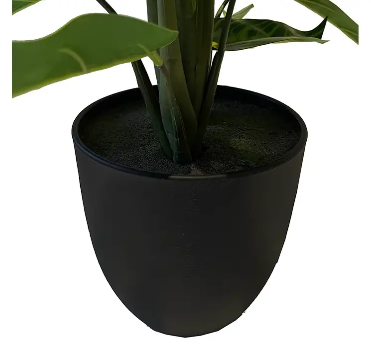Calathea kunstig plante i sort potte af plast i grøn closeup af potte