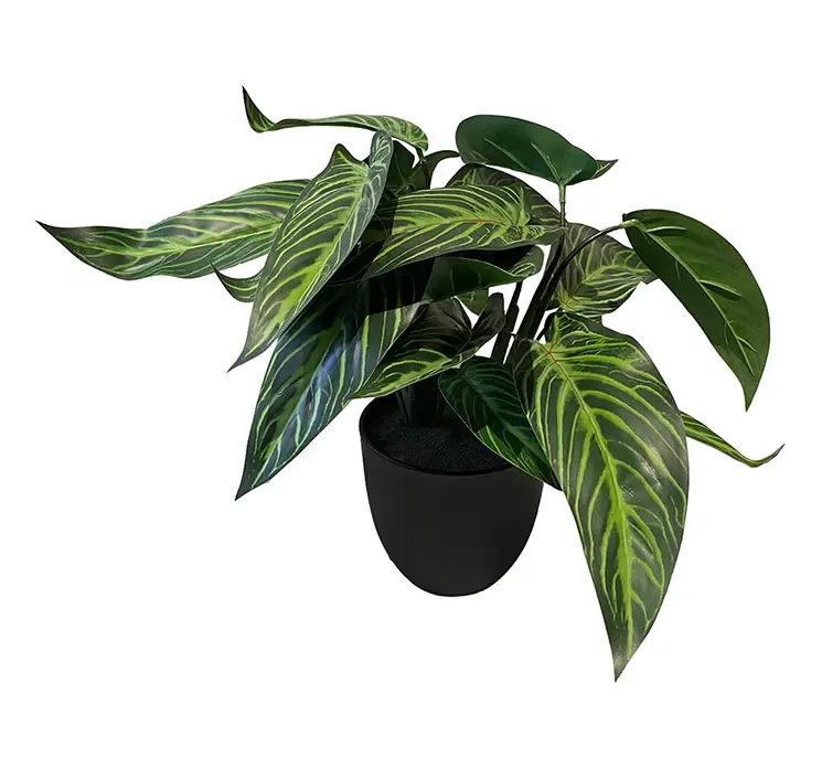 Calathea kunstig plante i sort potte af plast i grøn