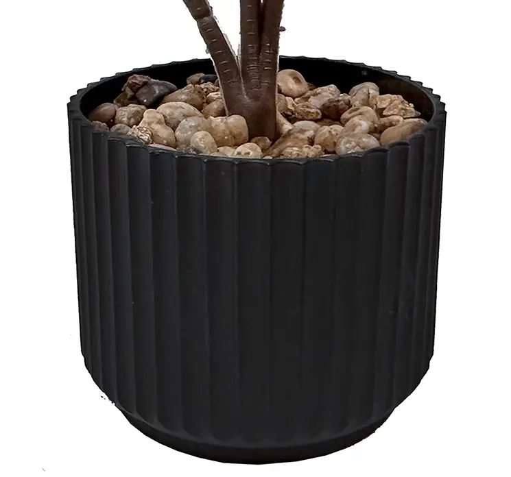 Citron træ med citroner kunstig af plast sat i sort potte med små sten 27cm closeup af potte