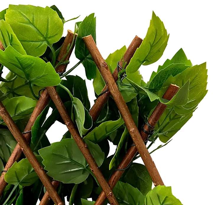 Espalier med bambus kunstig plante uv-beskyttet plast i grøn, solcelle lyskæde integreret bagside