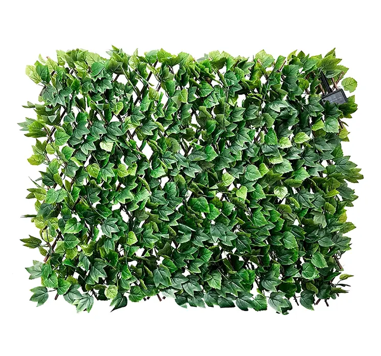 Espalier med bambus kunstig plante uv-beskyttet plast i grøn, solcelle lyskæde integreret