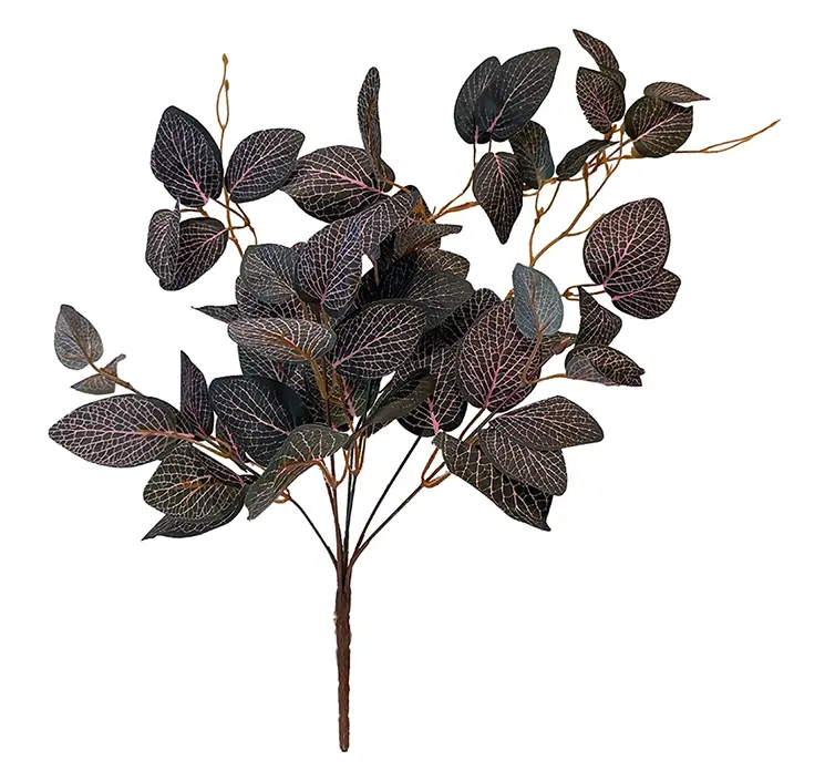 Fittonia på stilk af plast kunstig plante i grøn og pink farvet 54cm