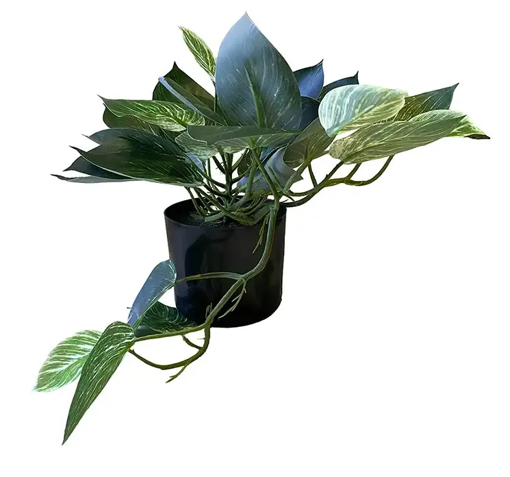 Kunstig guldranke hængeplante af plast i sort potte