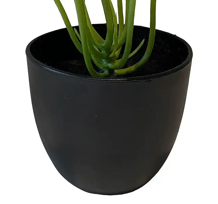 Calathea kunstig plante i sort potte af plast 25cm closeup af potte