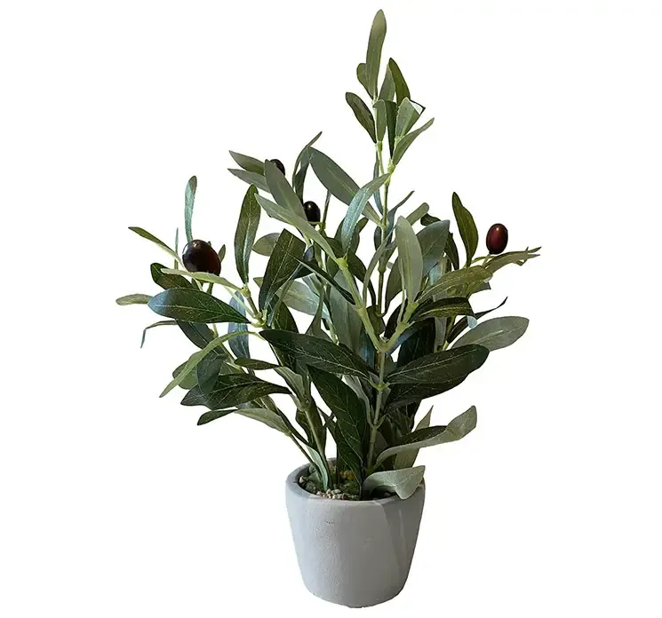 Kunstig oliven plante af plast i hvid krukke
