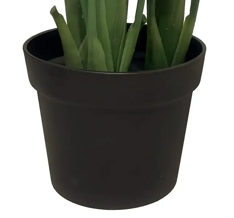 Kunstig strelitzia plante i sort potte af plast closeup af potte