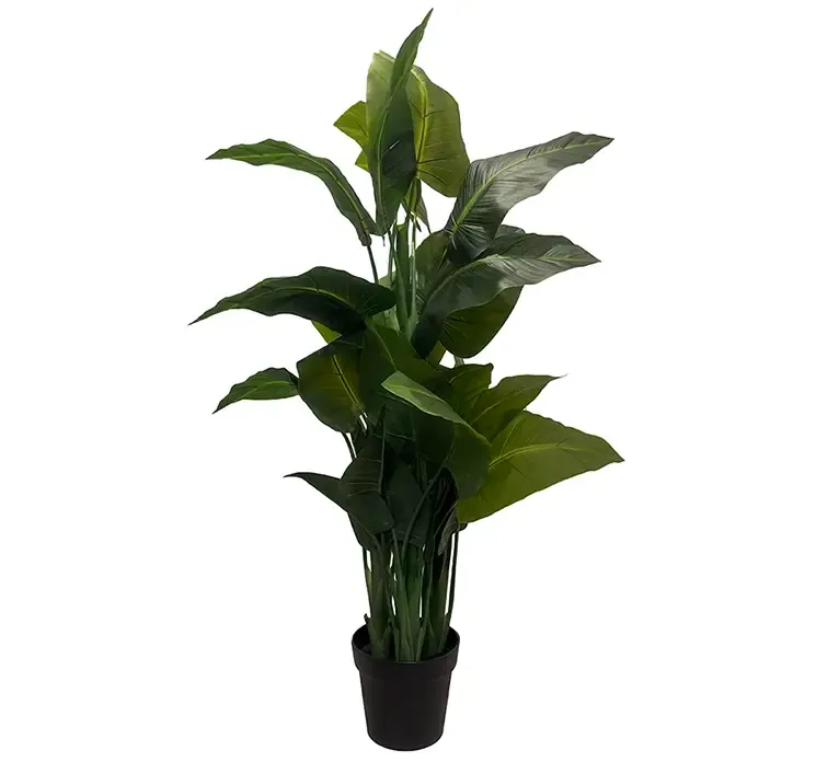 Kunstig strelitzia plante i sort potte af plast