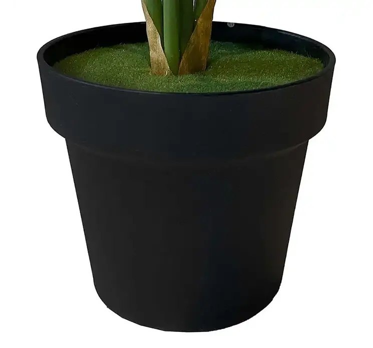 Strelitzia kunstig plante i sort potte af plast uv-beskyttet i grøn 60cm closeup af potte