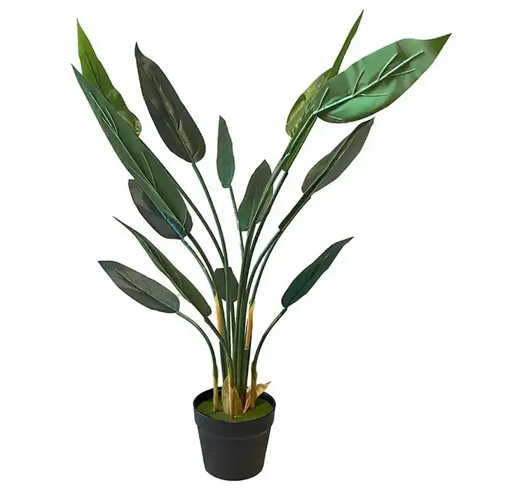 Kunstig strelitzia plante i sort potte af plast