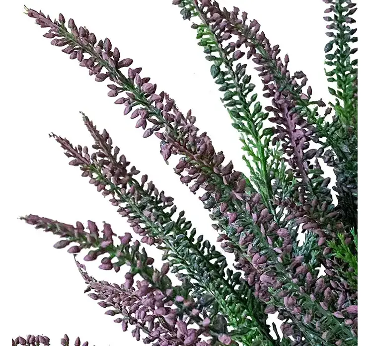 Lyng kunstig blomst på stilk af plast i lilla 59cm closeup