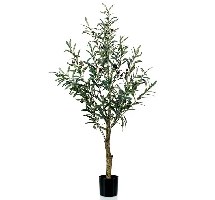 Kunstig oliventræ med sorte oliven i sort potte af plast