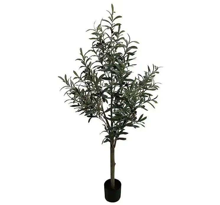 Kunstig oliven træ af plast i sort potte