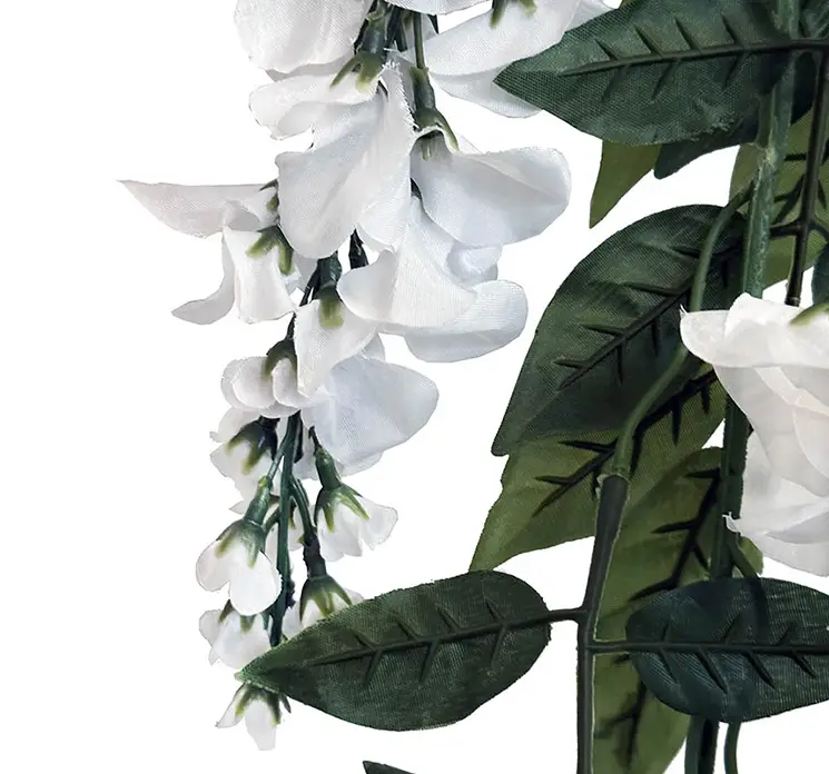 Wisteria ranke også kaldet blåregn kunstig ranke af plast med hvid blomster 156cm closeup