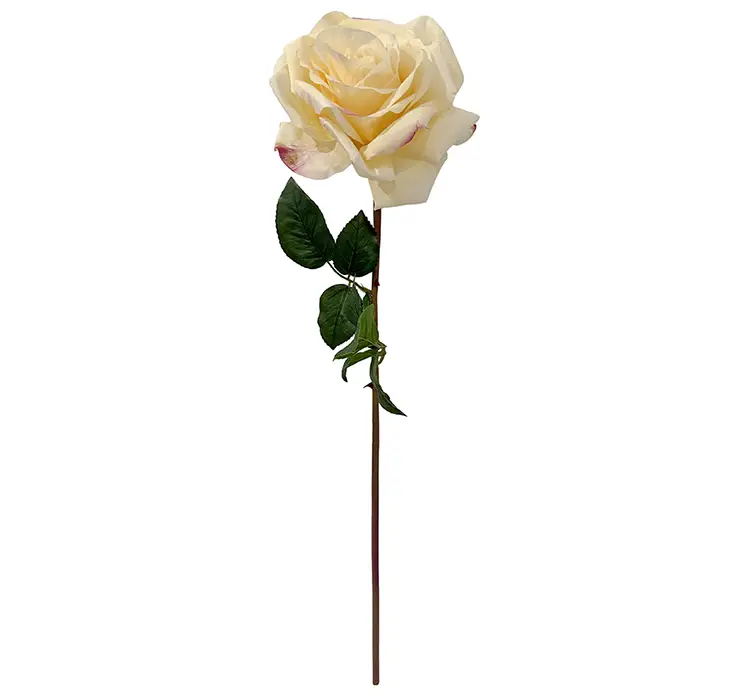 Rose på stilk med real touch af plast i lysegul 68cm