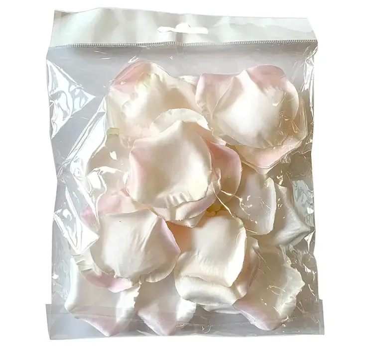Kunstige rosenblade i cremefarvet af kunstsilke i pose
