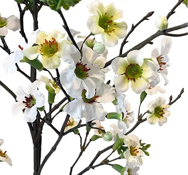 Rosenmyrte gren kunstig blomst af kunstsilke i creme farvet closeup
