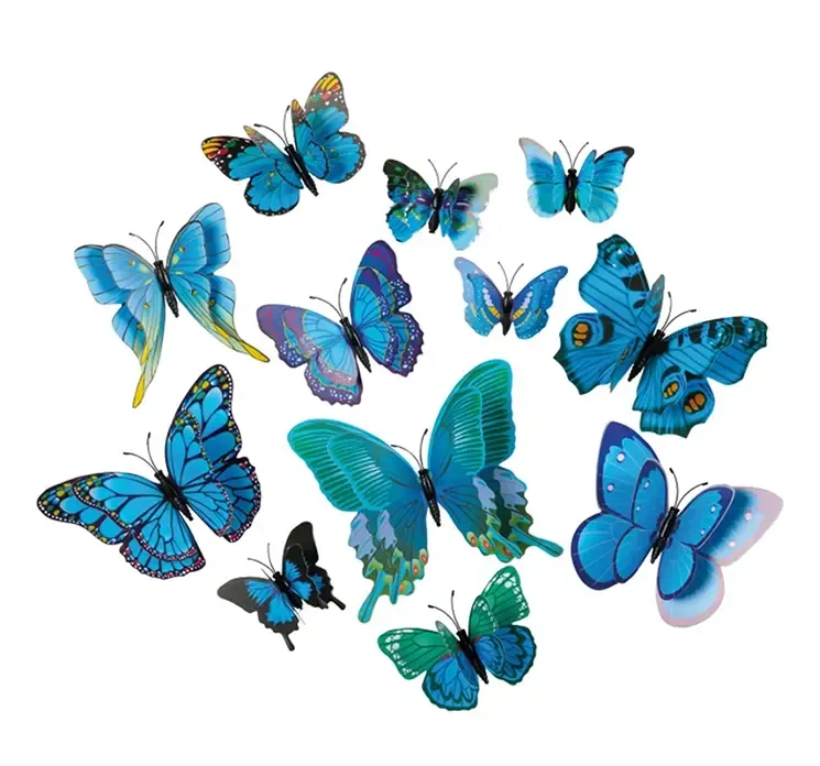Kunstige sommerfugle på magnet, af plast i blå