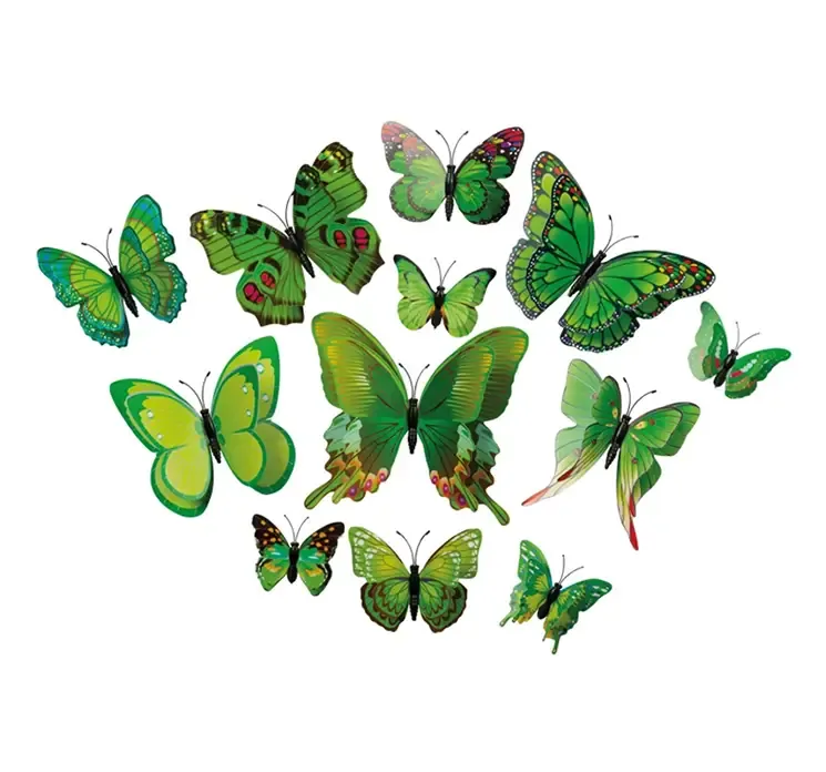 Kunstige sommerfugle på magnet, af plast i grøn