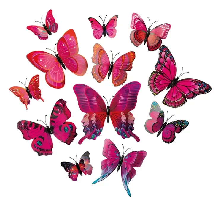 Kunstige sommerfugle på magnet, af plast i lyserød