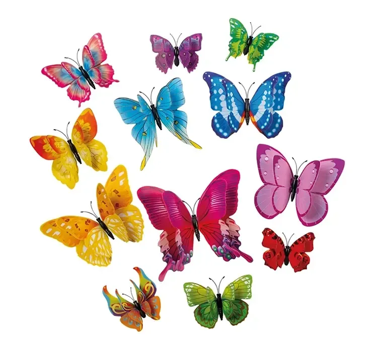 Kunstige sommerfugle på magnet, af plast og multifarvede