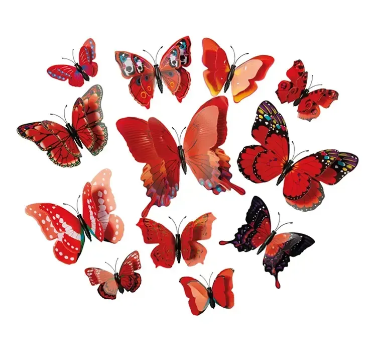 Kunstige sommerfugle med magnet af plast i rød