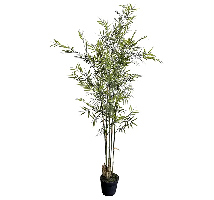 Bambus kunstig træ plante ub-beskyttet af plast i grøn sat i sort potte