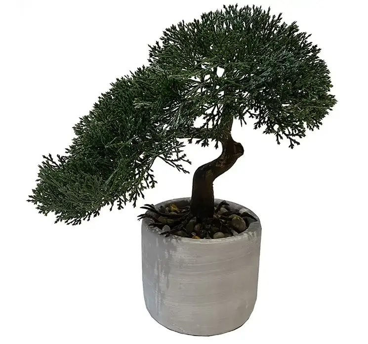 Bonsai kunstig træ af plast i grøn i cement potte