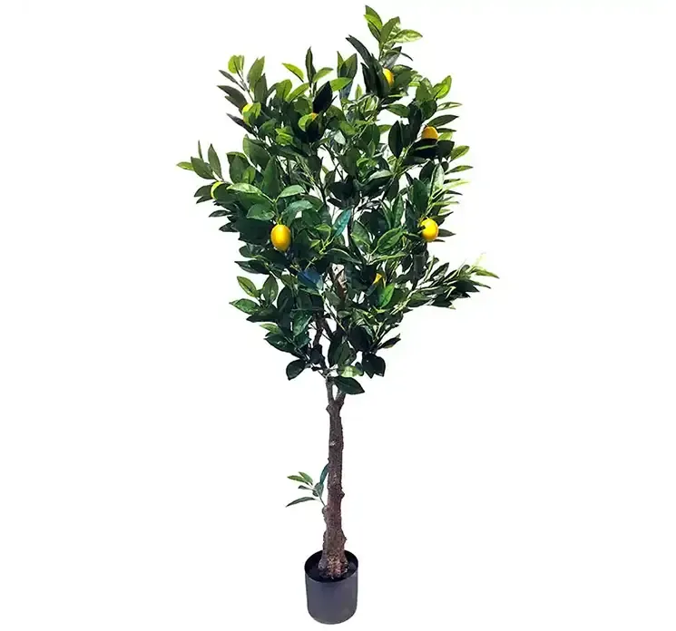 Kunstig citron træ af kunstsilke i sort potte