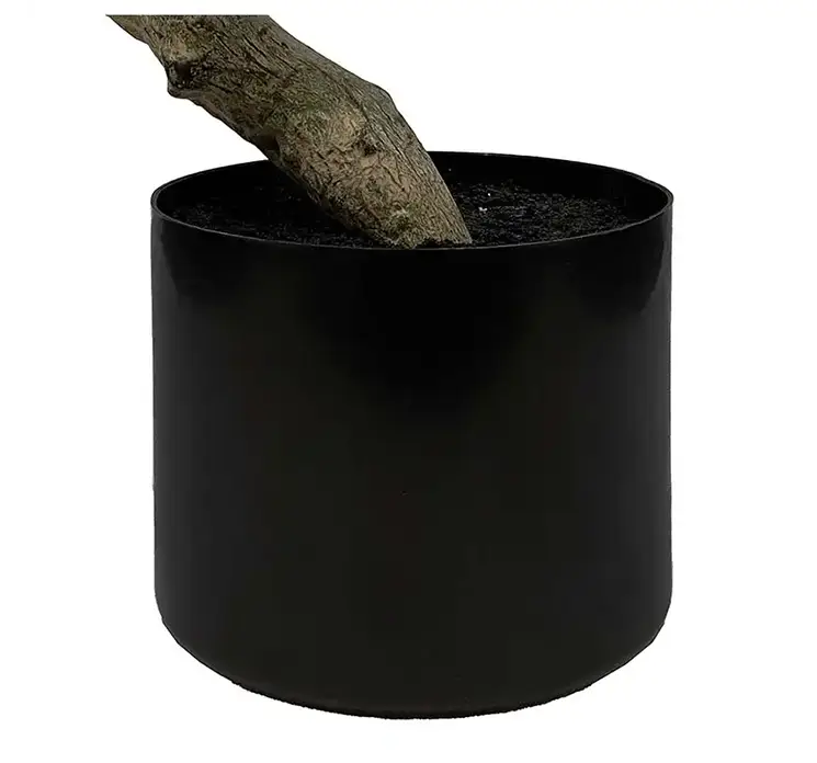 Citrontræ med citroner kunstig af plast i sort potte 150cm closeup af potte