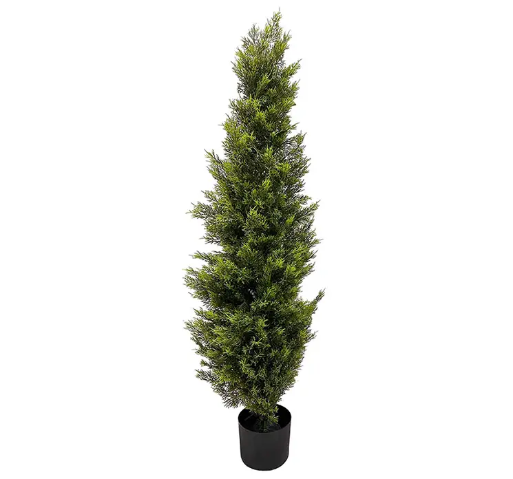 Cypress kunstig træ i grøn af plast uv-beskyttet i sort potte 120cm