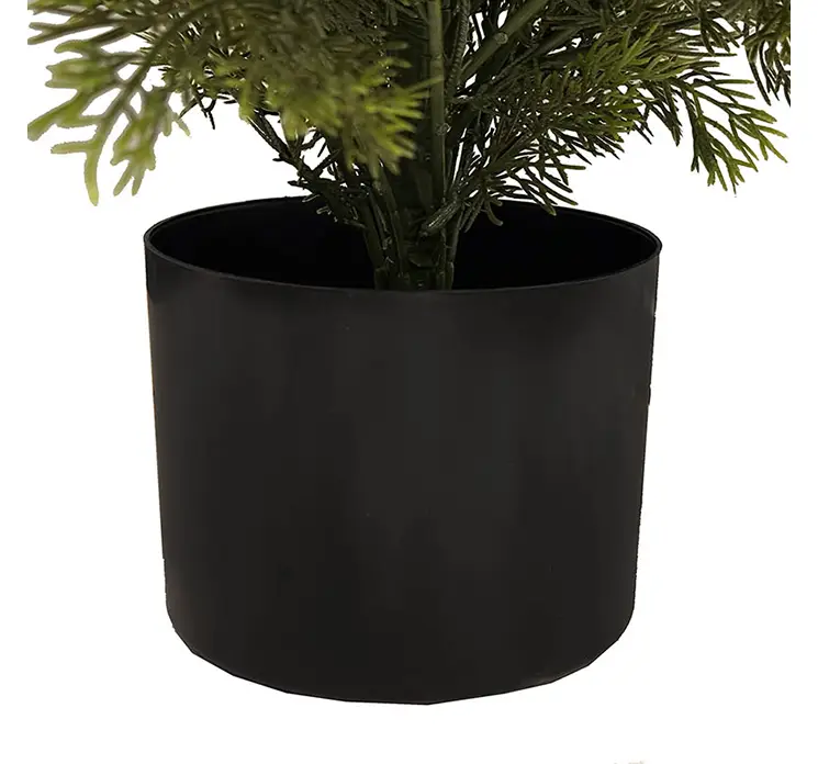 Cypress kunstig træ i grøn af plast uv-beskyttet i sort potte 150cm closeup af potte
